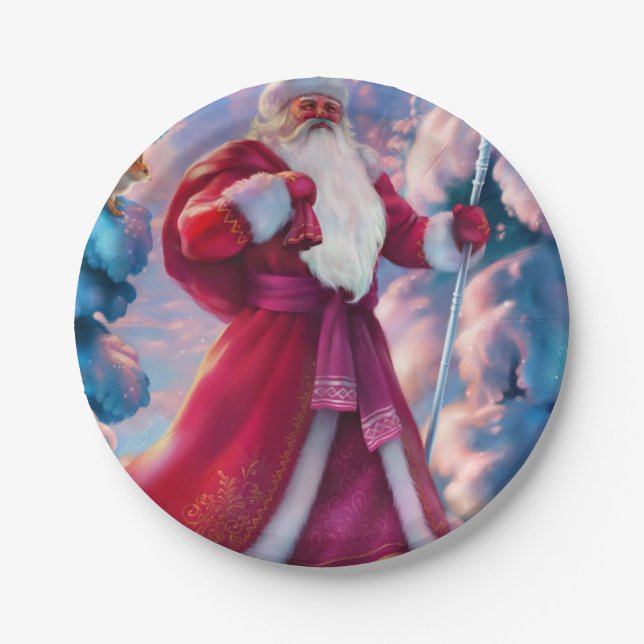 Plato De Papel Santa Claus in forest (Anverso)