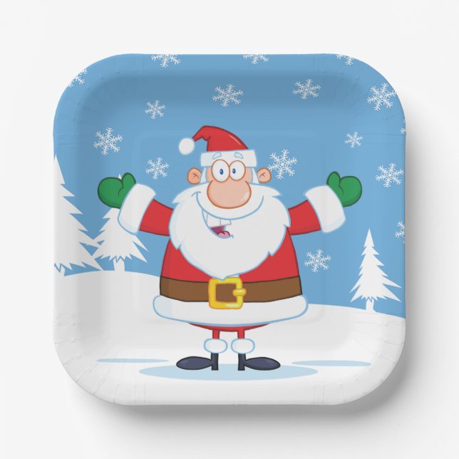 Plato De Papel Santa Claus in Snowy Winter Scene (Anverso)