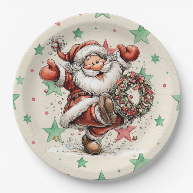 Plato De Papel Santa Claus Kicking A Christmas Wreath (Anverso)