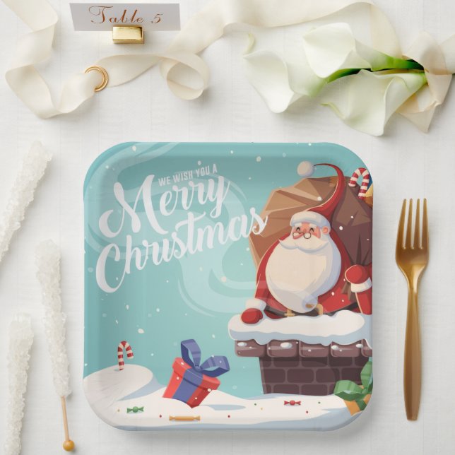 Plato De Papel Santa Claus Merry Christmas Paper Plate  (Boda)