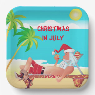 Plato De Papel Santa Claus Navidad en Julio Fiesta de Verano en l