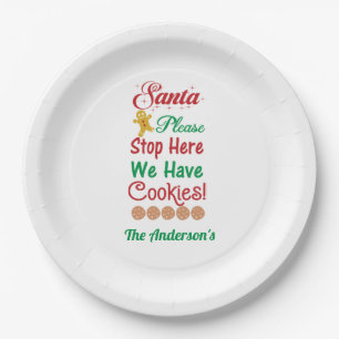 Plato De Papel Santa Claus Por favor detente aquí Tenemos galleta