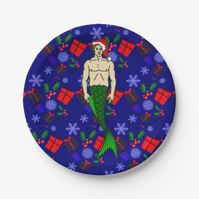 Plato De Papel santa claus redhead merman feos regalos de sirena (Anverso)