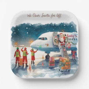 Plato De Papel Santa Claus saluda a los Navidades del cielo del a