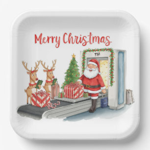 Plato De Papel Santa Claus saluda desde el aeropuerto