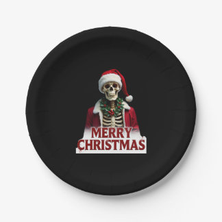 Plato De Papel Santa Claus Skeleton Outfit Skull Funny Christmas 