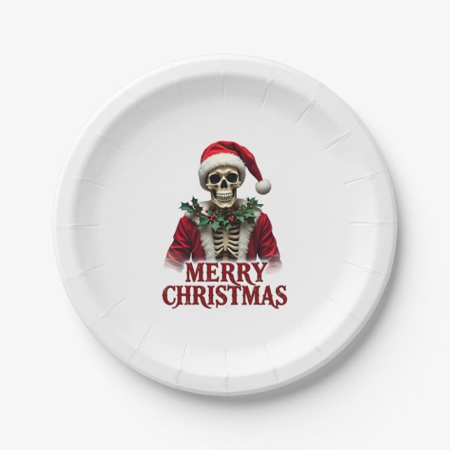 Plato De Papel Santa Claus Skeleton Outfit Skull Funny Christmas  (Anverso)