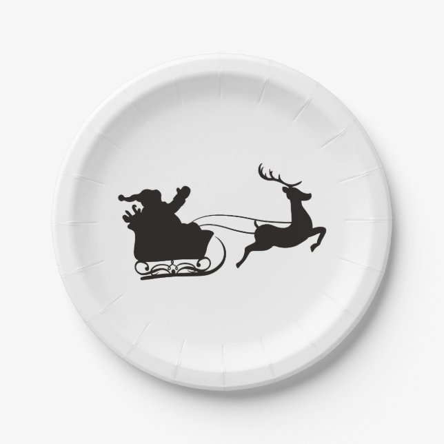 Plato De Papel Santa Claus Sleigh y los renos (Anverso)