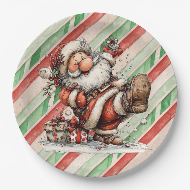 Plato De Papel Santa Claus Slipping In the Snow (Anverso)