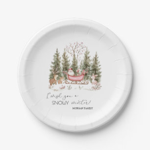 Plato De Papel Santa Claus,Trineo,Regalos Bosque Navidad