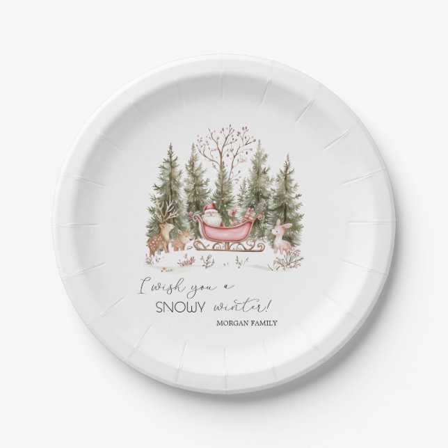 Plato De Papel Santa Claus,Trineo,Regalos Bosque Navidad (Anverso)