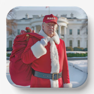 Plato De Papel Santa Claus Trump con Gorra de MAGA