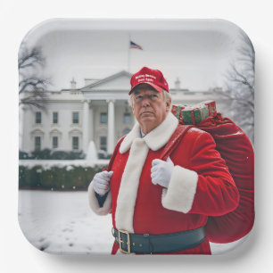 Plato De Papel Santa Claus Trump con saco rojo