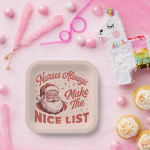 Plato De Papel Santa Claus Vintage de Navidad Enfermeras Hacen la