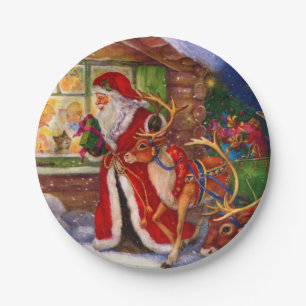 Plato De Papel Santa claus y rudolph