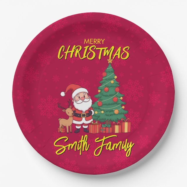 Plato De Papel Santa Cláusula de Árbol de Navidad (Anverso)