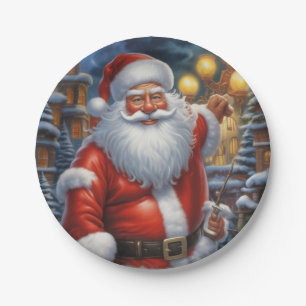 Plato De Papel Santa Cláusula Feliz Navidad Feliz Año Nuevo