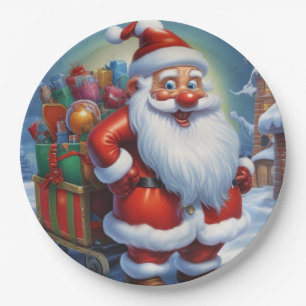 Plato De Papel Santa Cláusula Feliz Navidad Feliz Año Nuevo