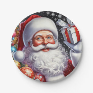 Plato De Papel Santa con regalo y adornos