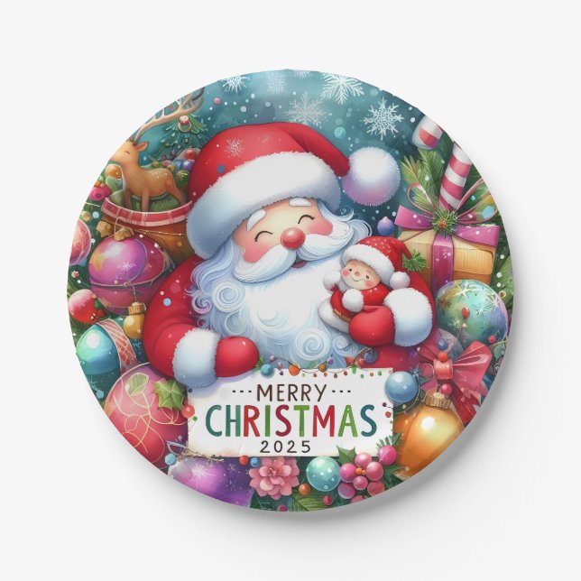 Plato De Papel Santa de Navidad con bebé  (Anverso)
