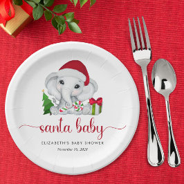 Plato De Papel Santa Elephant Navidades Baby Boy Shower