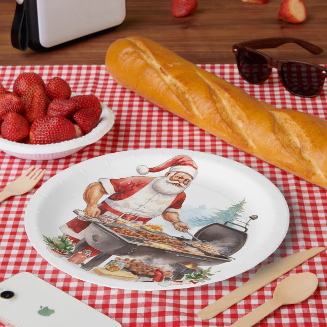 Plato De Papel Santa en el Grill de los Navidades (Picnic)