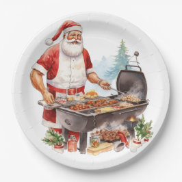 Plato De Papel Santa en el Grill de los Navidades
