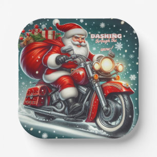 Plato De Papel Santa en motocicleta