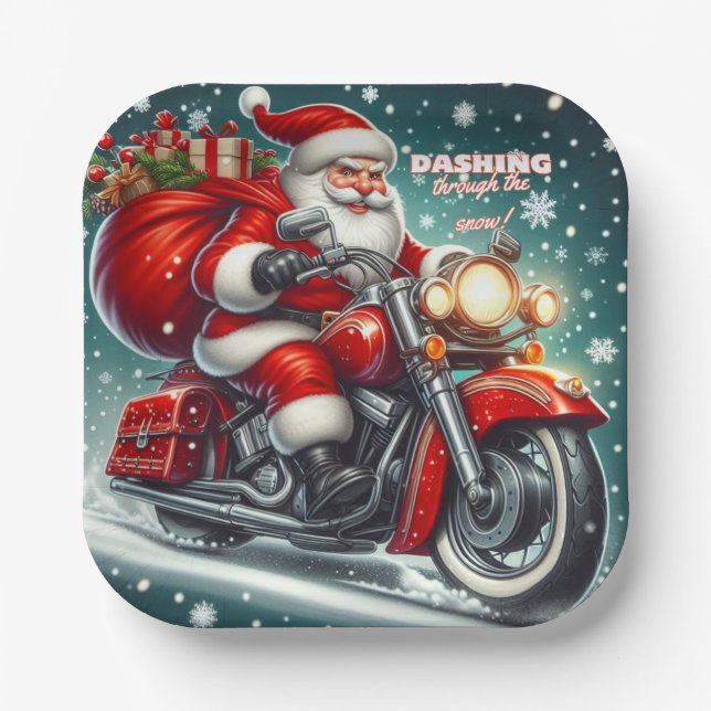 Plato De Papel Santa en motocicleta (Anverso)