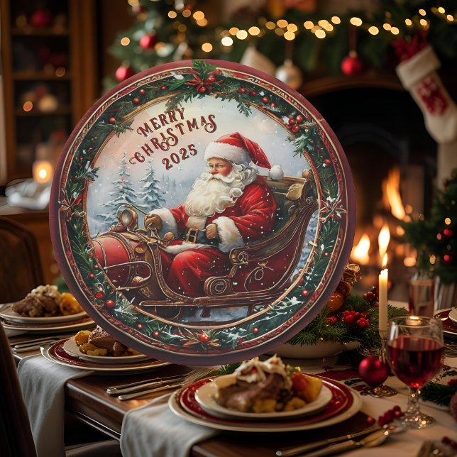 Plato De Papel Santa en su trineo (Subido por el creador)