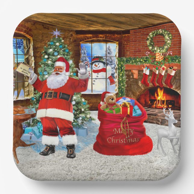 Plato De Papel Santa entrega regalos en el Día de los Navidades (Anverso)