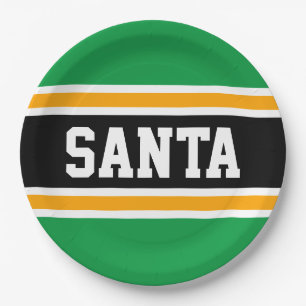 Plato De Papel SANTA franjas festivas de color negro verde brilla