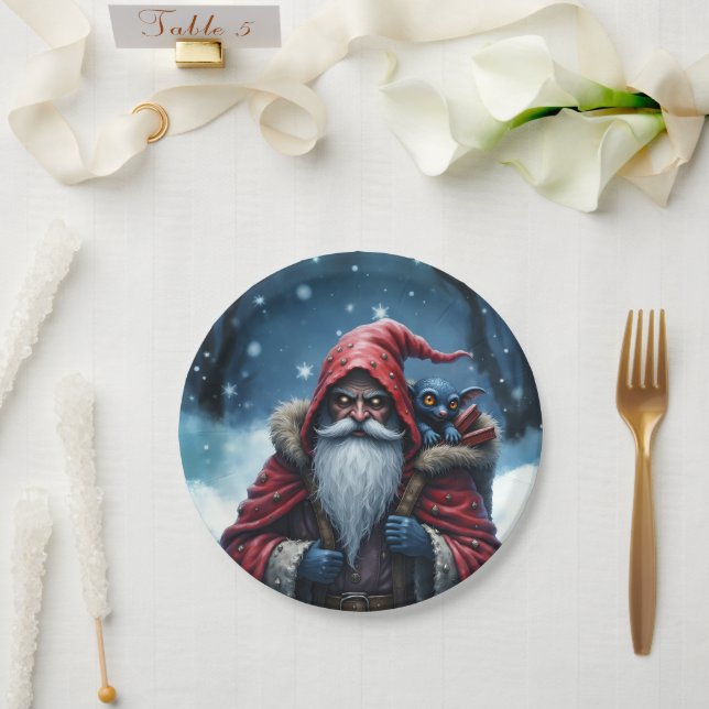 Plato De Papel Santa Frostbite y su duende travieso. (Boda)