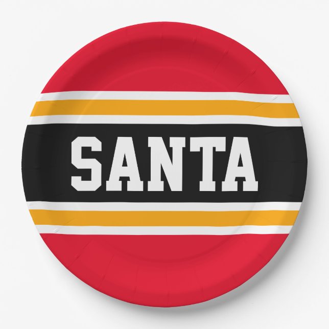 Plato De Papel SANTA Fun Fun Brillante Rojo Negro Amarillo Festiv (Anverso)
