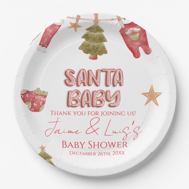 Plato De Papel Santa Girl Boy Holiday Baby Shower   (Anverso)