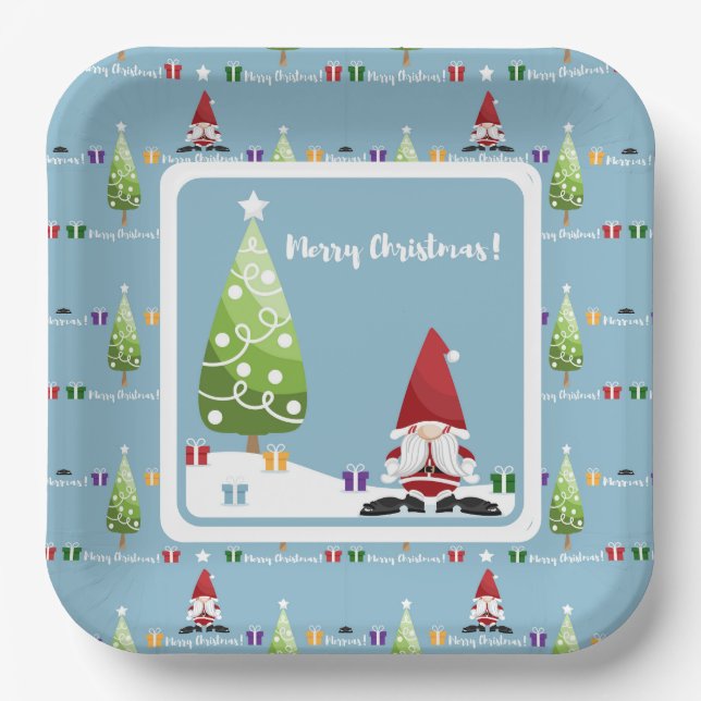 Plato de papel Santa Gnome para Navidad (Anverso)