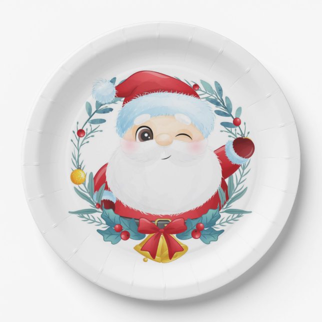 Plato De Papel Santa guiñando  (Anverso)
