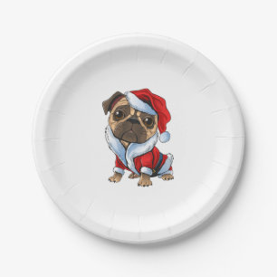 Plato De Papel Santa Pug Cute Pug con traje de Santa