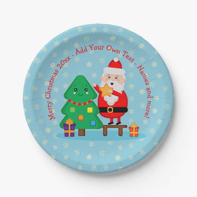 Plato De Papel Santa Putting Star Christmas Tree 20xx Añadir text (Anverso)