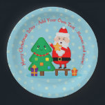 Plato De Papel Santa Putting Star Christmas Tree 20xx Añadir text<br><div class="desc">Kawaii Santa con Árbol de Navidad - Añade tu propio texto,  saludos de Navidad,  nombres de niños o cualquier cosa - Ver placas coincidentes,  servilletas,  tiras acuáticas,  tazas y más en esta colección</div>