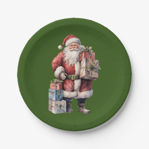 Plato De Papel Santa Retro Vintage con agradables regalos