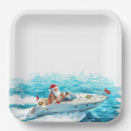Plato De Papel Santa Sailing – Tropical Christmas by the Sea