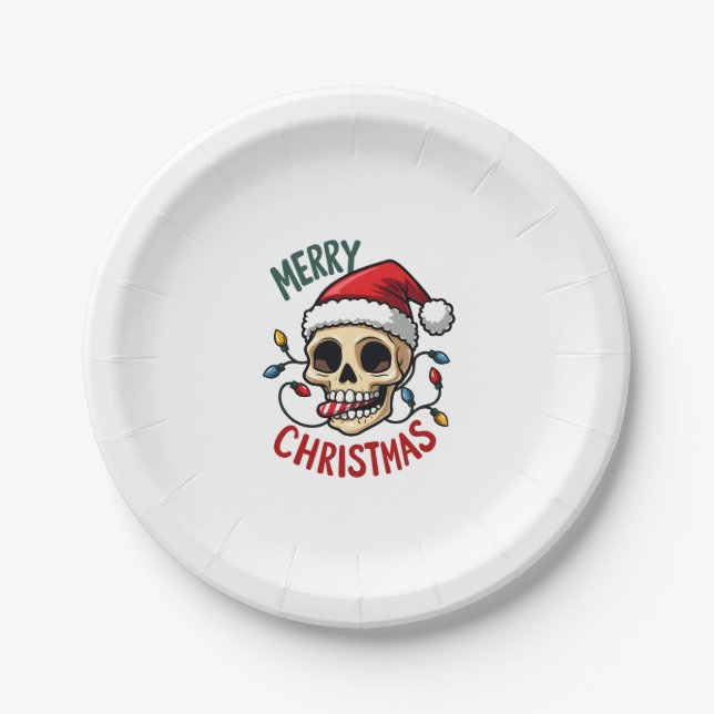 Plato De Papel Santa Skull Hat Merry Christmas Family Matching Bo (Anverso)