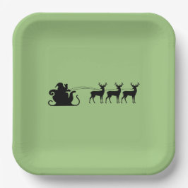 Plato De Papel Santa sleigh reindeer