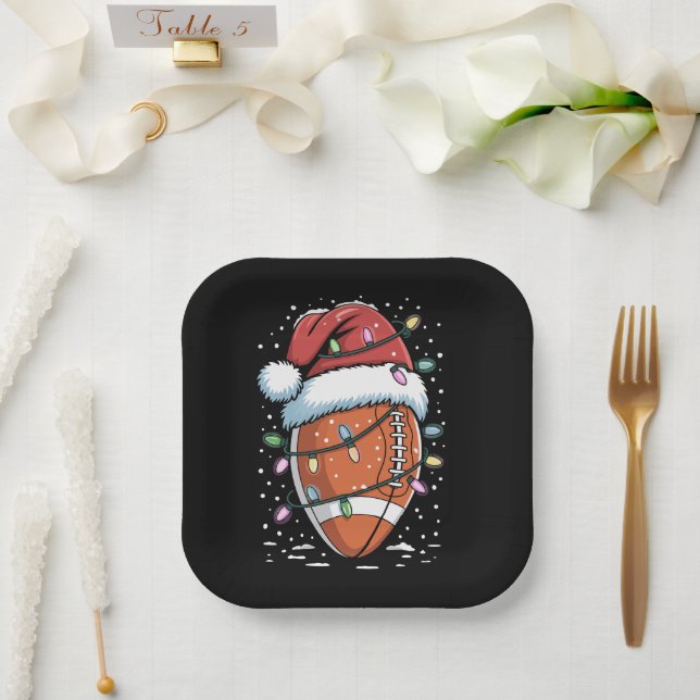 Plato De Papel Santa Sports Christmas American Football Player  (Boda)