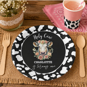 Plato De Papel Santa Vaca Cumplo Un Año Vaquera Cumpleaños