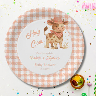 Plato De Papel Santa Vaca Estamos Teniendo Un Bebé Rustico Cuadro