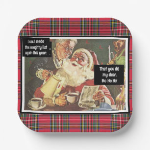 Plato De Papel Santa y la Sra. Claus Naughty Vintage Funny Plaid