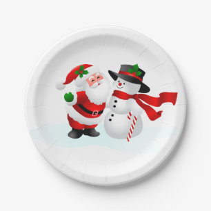 Plato De Papel Santa y muñeco de nieve placa de papel de 7