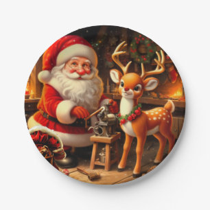 Plato De Papel Santa y reno
